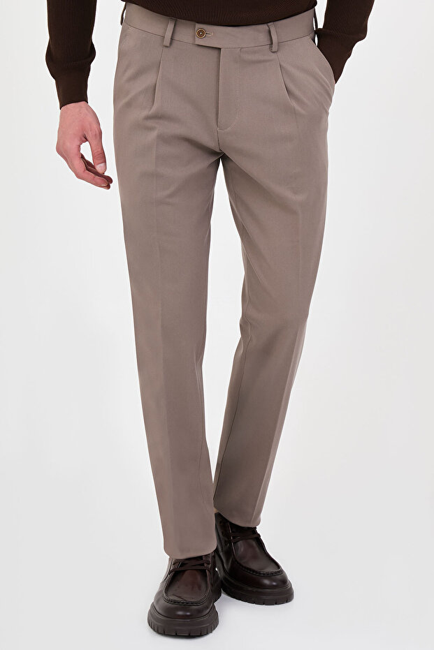 Straight Baggy Fit Pleated Men's Trousers Mink - 38386.26K