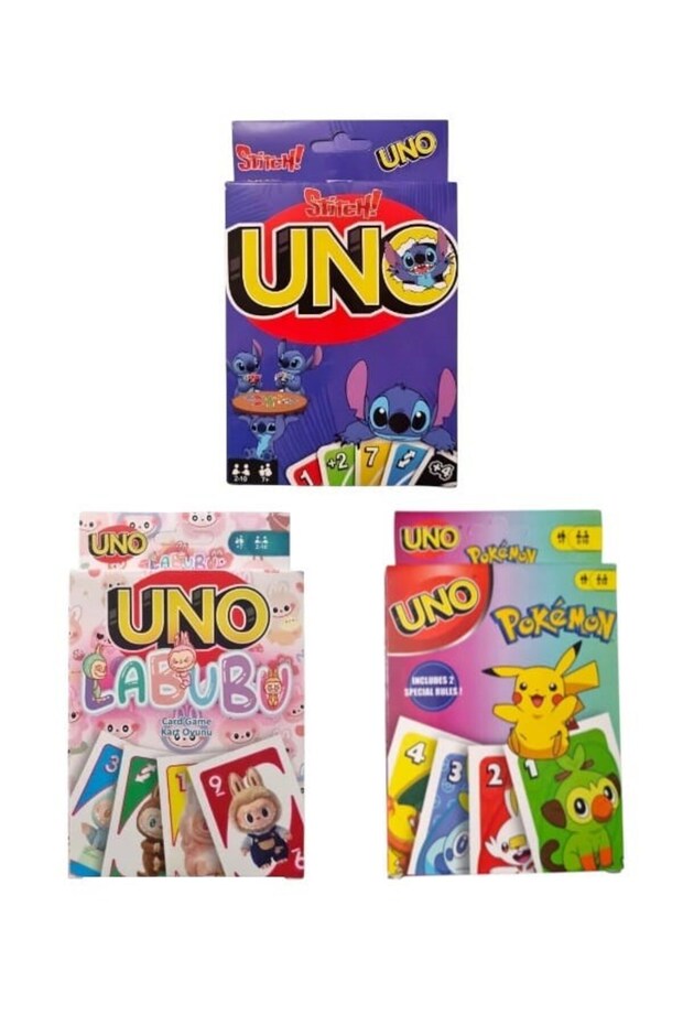 Labubu Uno + Pokemon Uno + Stitch Uno Game Cards Set of 3