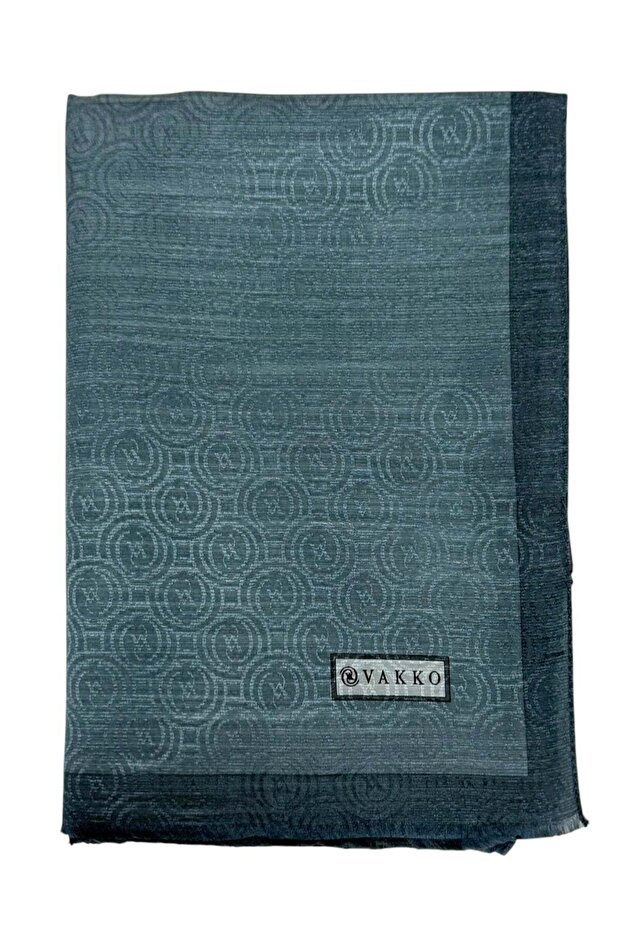 Cotton Silk Shawl - Spiral Monogram - Petrol