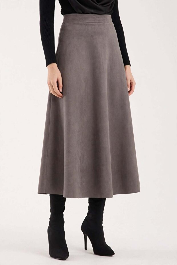 Women Suede 90 cm Long Hijab Flared Skirt