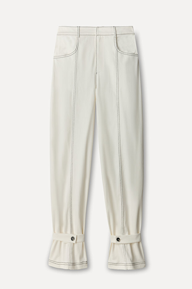 Women's Off-White Comfort Fit Trousers with Detailed Cuffs