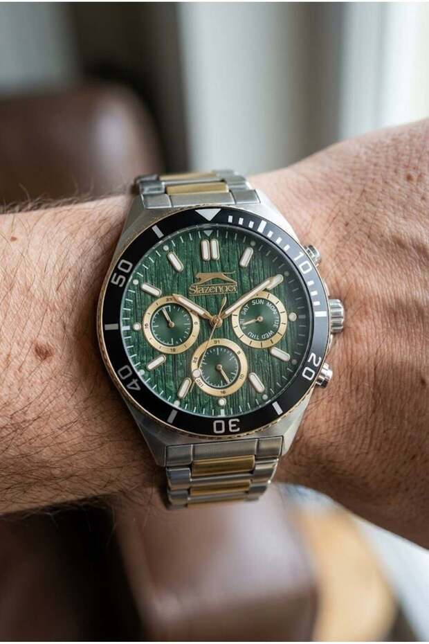 Silver-Gold Men's Wristwatch | 45 mm Steel Cord with Phosphorescent Hands