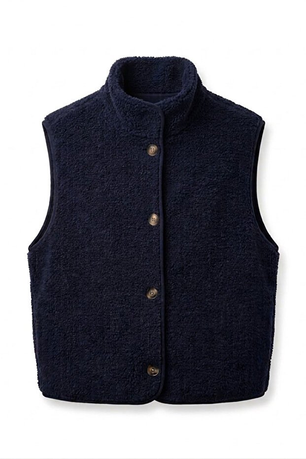 Buttoned Premium Buttoned Fleece Vest - Dark Blue