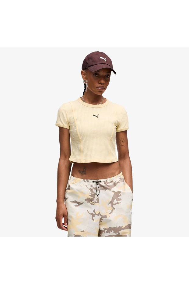 Essential Ribbed Baby Women's Beige T-Shirt
