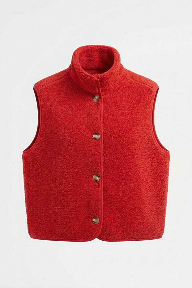 Buttoned Premium Buttoned Fleece Vest - Red