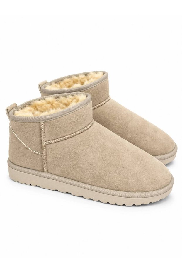 Mug Suede Look Fur Short Boots Beige - 8105