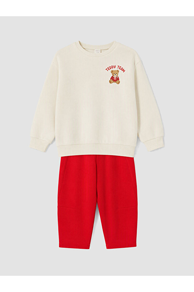 Two Mt Shop Quality Lcw Kids Ecru Teddy Bear Printed Girls' Set