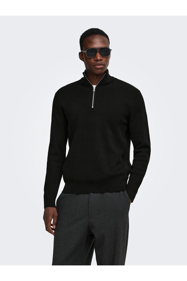 Onsphil reg 12 struc half zip knit noos black