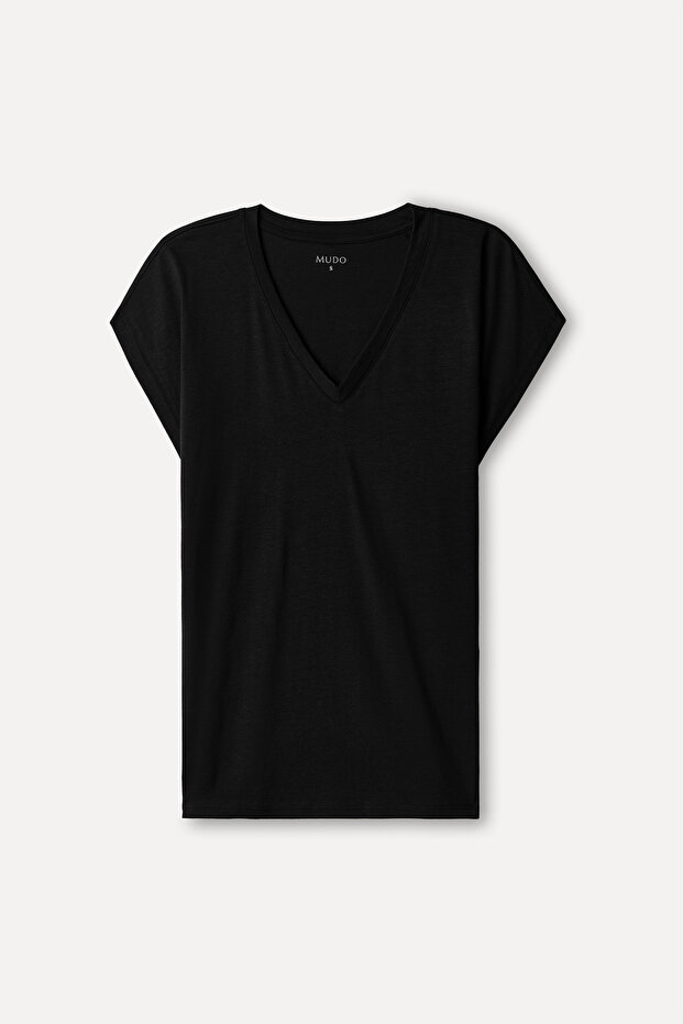Women's Black Modal Blend V-Neck T-Shirt