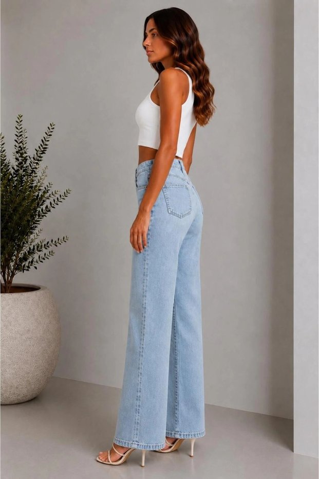 Nafiye Women's Jeans High Waist White Wide Leg Denim Loose Fit Palazzo Jeans