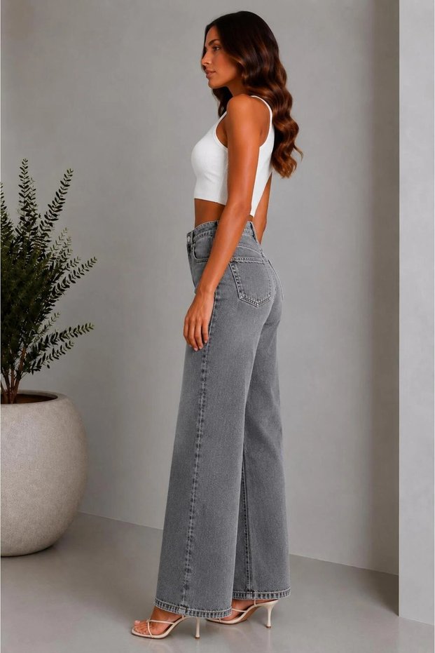 Nafiye Women's Jeans High Waist White Wide Leg Denim Loose Fit Palazzo Jeans
