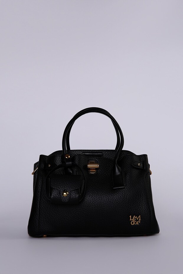 Black Mini Wallet Leather Hand and Shoulder Bag with Accessories