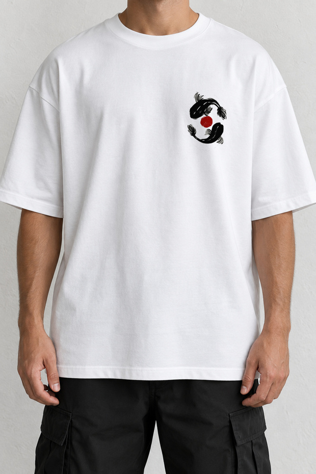 Koi Fish Minimal Front Print T-Shirt White Oversize