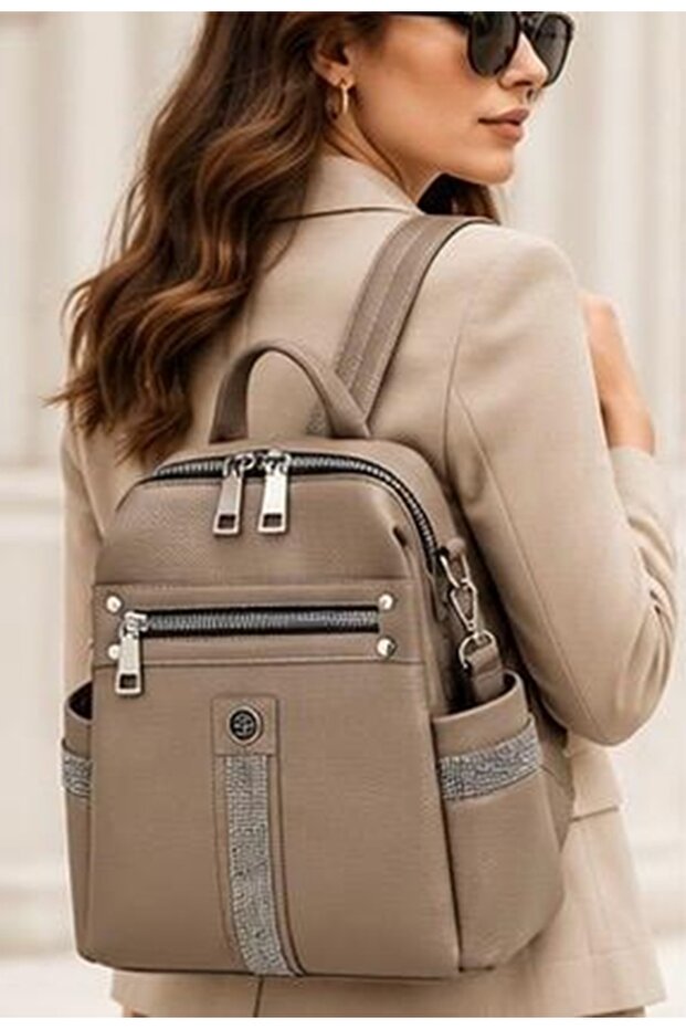 Leather and Stone Stylish Women's Backpack, 8 Compartments, 32 Cm*28 Cm.