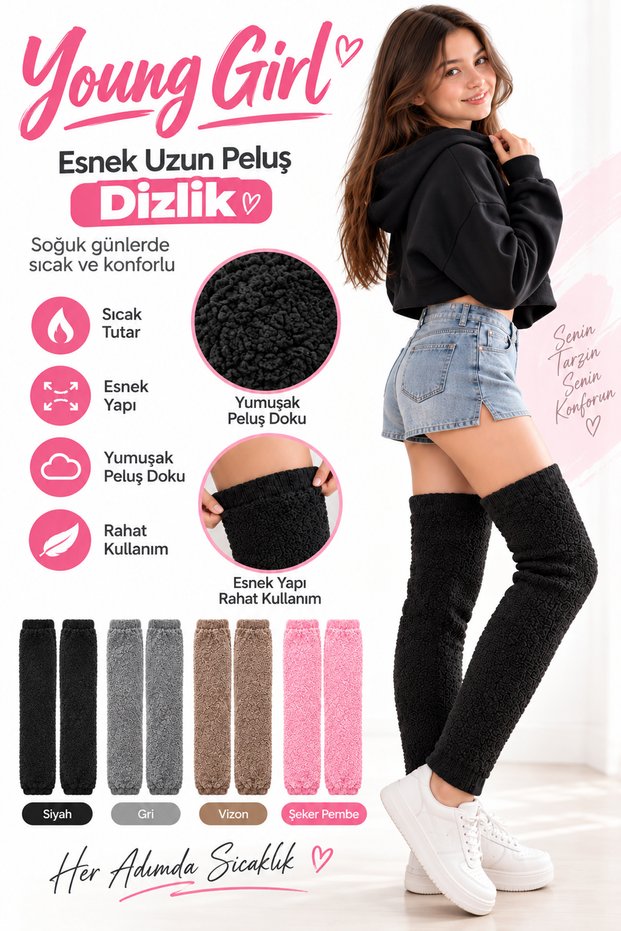 Young Girl Plush Long Flexible Knee Pads Stylish Winter Warm Knee Pads Leg Protector Plush Knee Leg Warmer