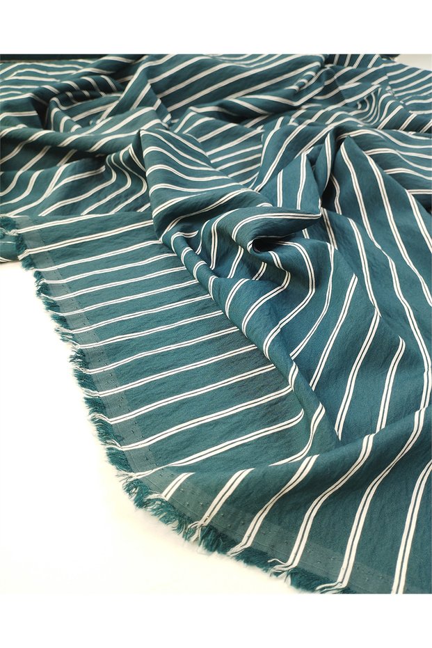 Emerald Green White Striped Ayrobin Fabric for Shirts & Dresses Width: 150cm