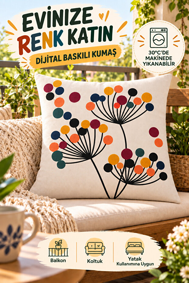 Digital Printed Punch Embroidery Patterned Decorative Throw Pillow Cover (1 Piece)