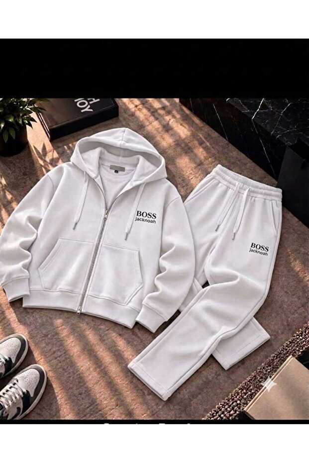 Women's and Men's 3-Thread Non-Fading Comfortable Ideal for Winter Hooded Cardigan Track Suit Set of 2