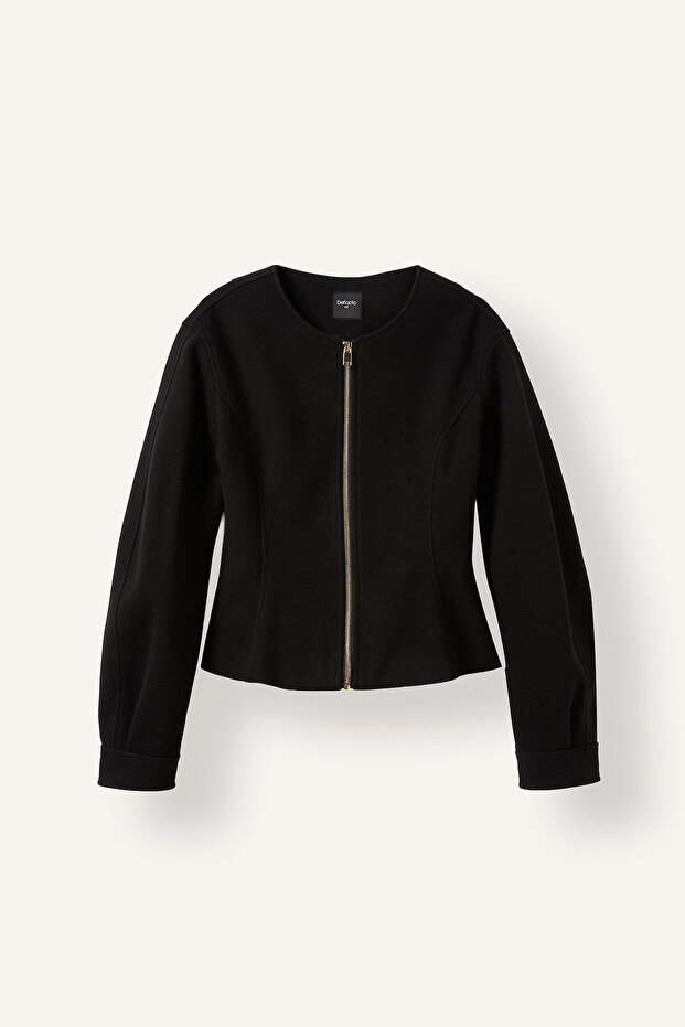 Fitted Crew Neck Zippered Short Cashmere Coat I2839Ax26Wn