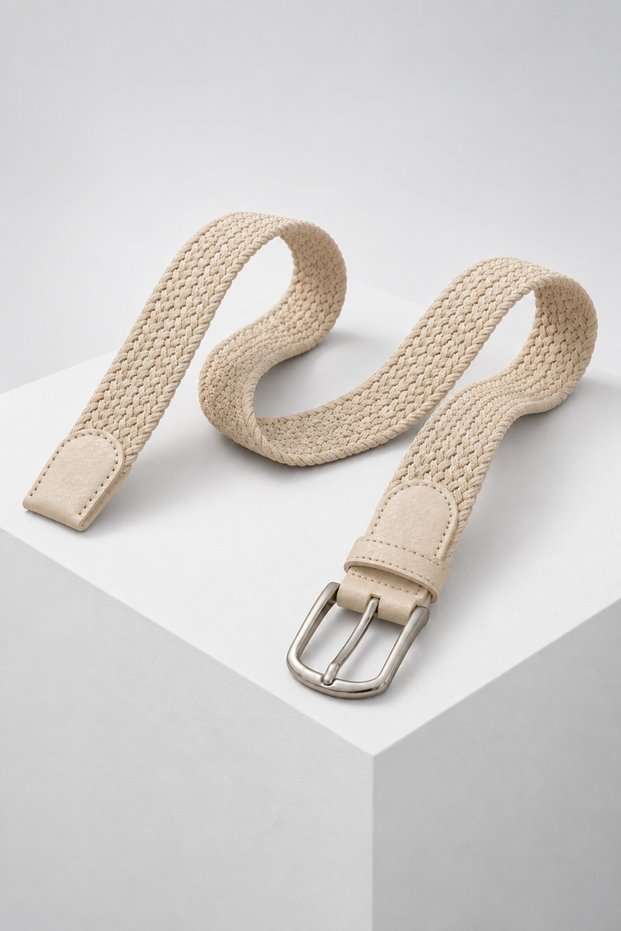 Unisex Beige Flexible Braided Belt 3.5 cm - Sporty Design