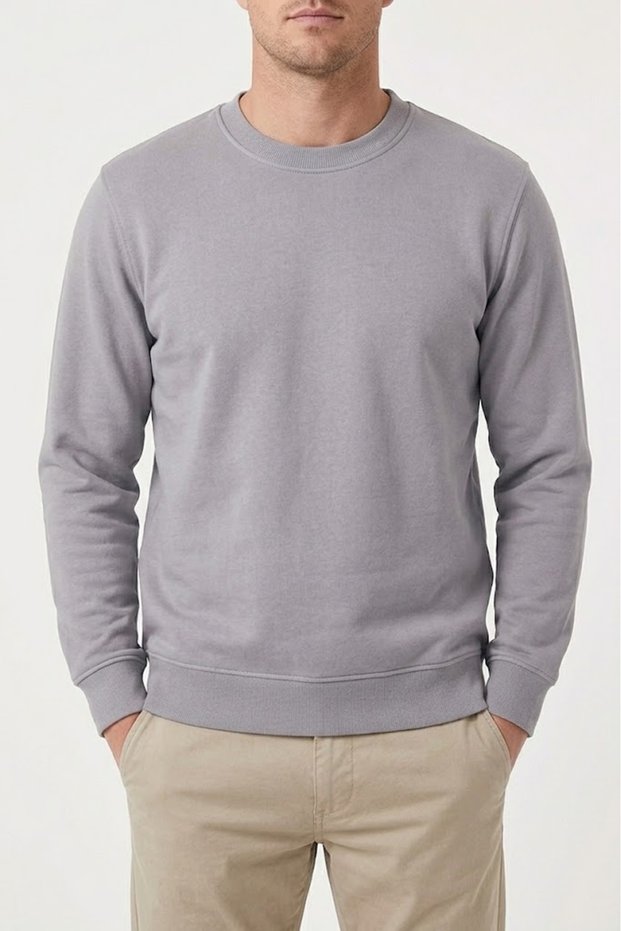 3 Thread Men's Crew Neck Sweatshirt Soft Fabric Smoked Gray Brown Black Stone