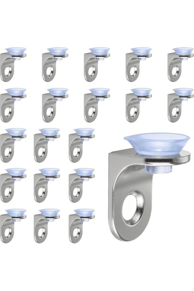 20Pcs Glass Shelf Clips with Suction Cup, Heavy Duty Glass Shelf Support Brackets, Glass Shelf Bracket for Bathroom, Kitchen, Cabinet, Cupboard, Display Rack, Furniture and Home Storage