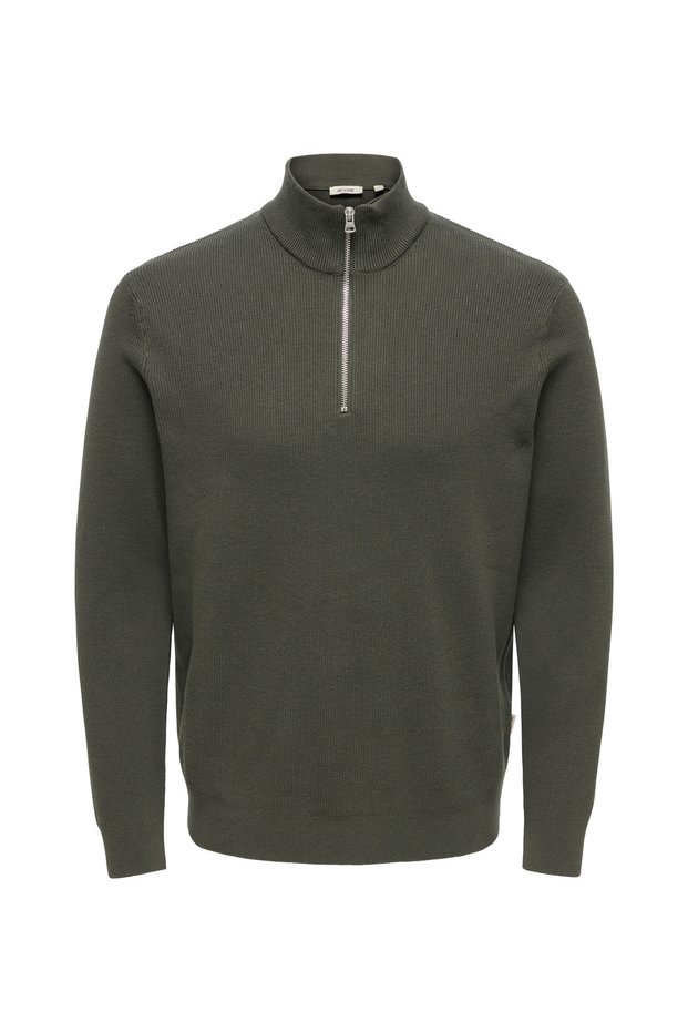 Green Men's Stand Collar Knitted Sweater 22023210 Onsphil 12 Struc Half Knit
