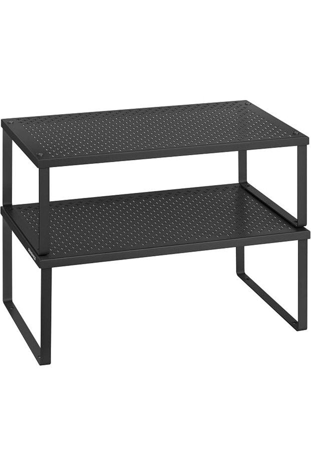 مجموعة من 2 رفوف معدنية للتوابل، قابلة للتكديس وقابلة للتمدد