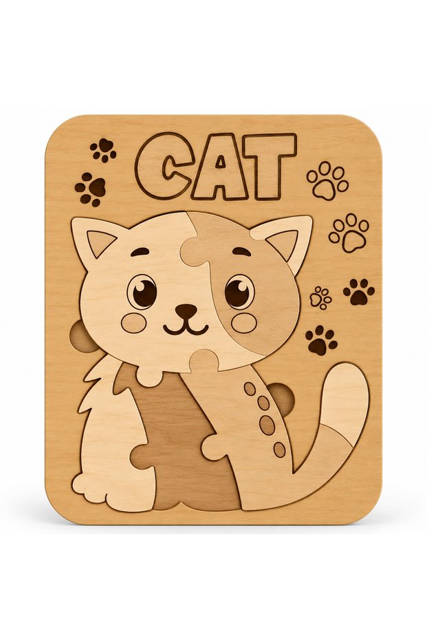 🐱 Montessori Wooden Cat Puzzle 20X25 cm | Cat Themed Wooden Puzzle | Educational Puzzle for Children 🧩