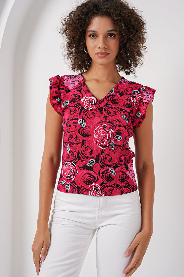 0430 Knitted Blouse - Dark Red
