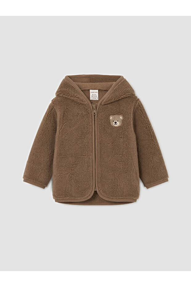 Quality Pieces from Çelebi Store: Hooded Embroidered Plush Baby Boy Cardigan