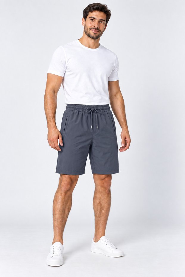 Men's Comfortable Fit Anti-Sweat Smoked Parachute Shorts with Zipper Pockets