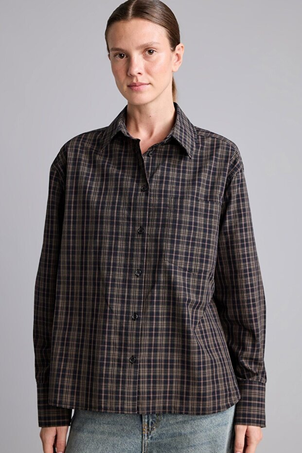 100% Cotton Oversize Checked Poplin Long Sleeve Shirt I7956Ax26Au