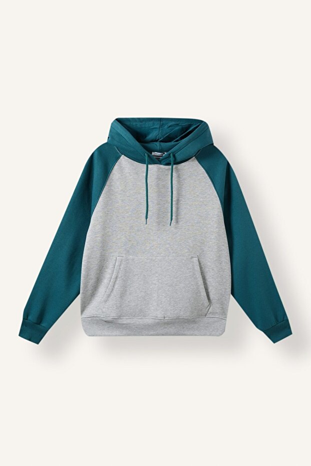 Oversize Hooded Raglan Sleeve Thick Basic Sweatshirt with Kangaroo Pocket I3832Ax26Wn