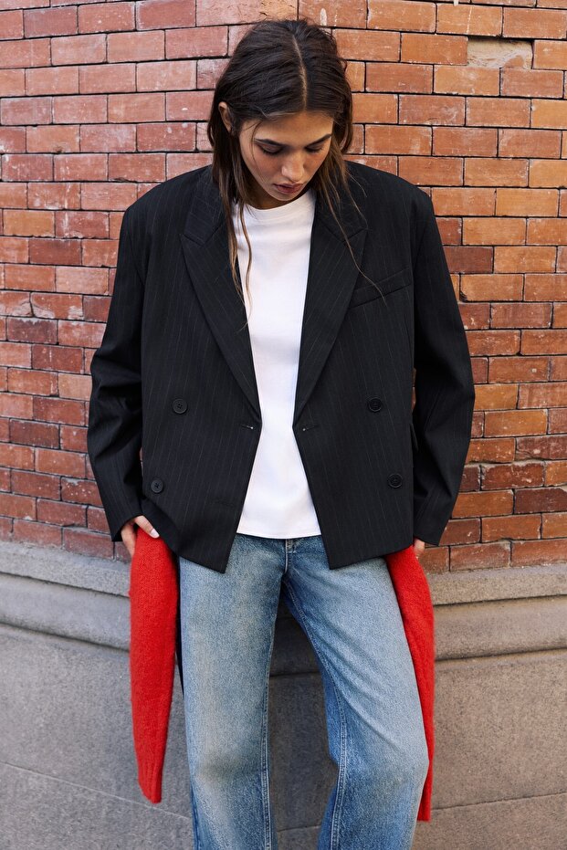 Çizgili boxy blazer
