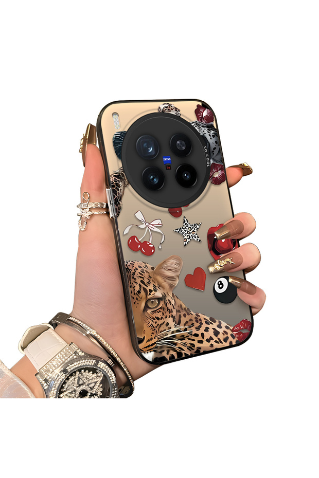 Vivo X300 Pro Compatible Leopard Pattern Cheetah Red Lip Cherry Mix Phone Case