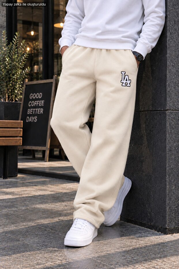 Men's High Waist La Motif Printed Sweatpants - Loose Fit Comfortable Cut Two-Thread Sports Trousers