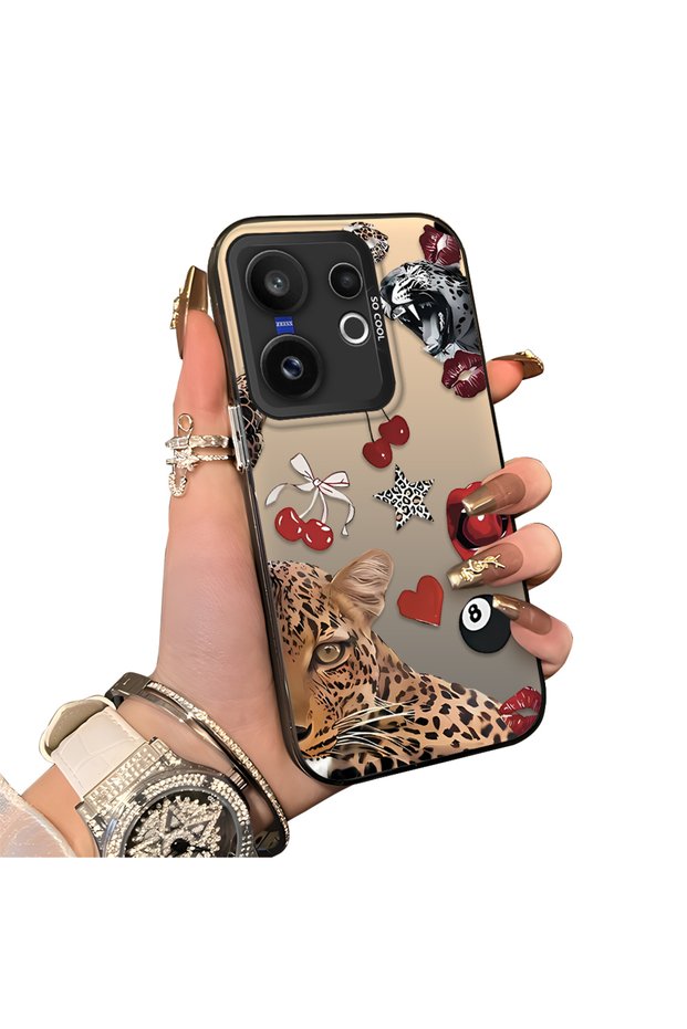 Vivo X200 Fe Compatible Leopard Pattern Cheetah Red Lip Cherry Mix Phone Case