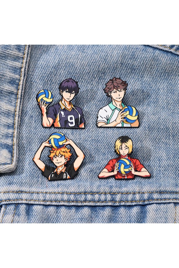 4pcs-set 4pcs Cute Volleyball Boy Enamel Pin Cartoon Anime Brooch For Coat Women's Brooches Fashion