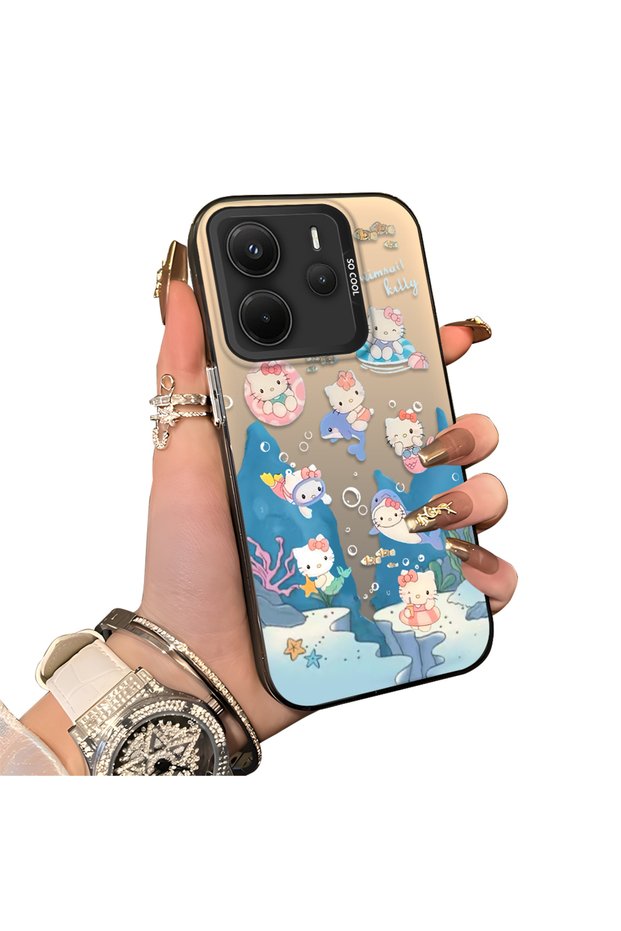 Redmi Note 14 4g Compatible Submarine World Cartoon Cat Printed Phone Case Shock Absorption