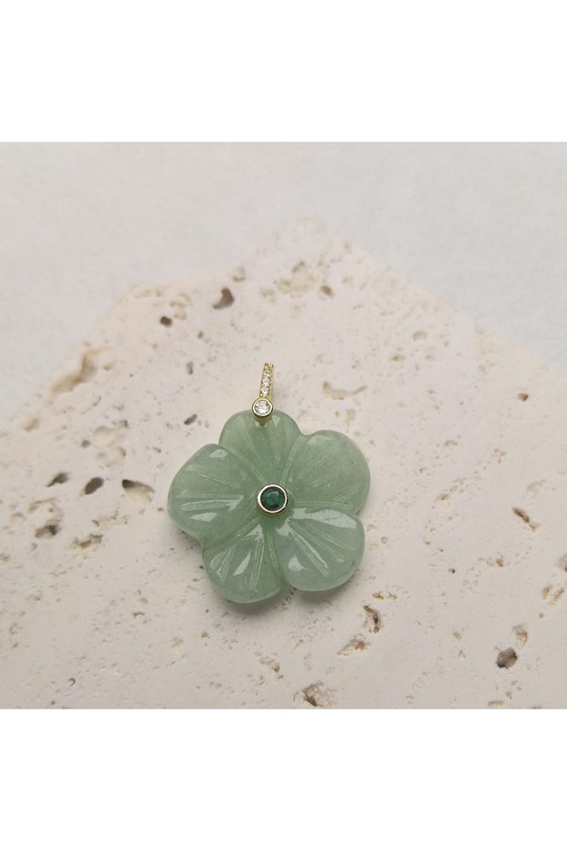 Green Aventurine 1pc Flower Shape Natural Stone Crystal Zircon Beads Pendant Amethyst Tiger Eye Char