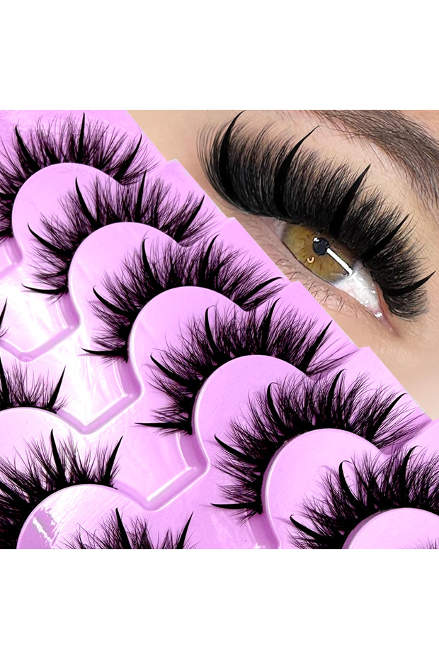 7pairs-XF4 New 7 Pairs Manga Eyelashes Natural Faux Mink Lash Spikes Wispy Thick Natural Full Strip