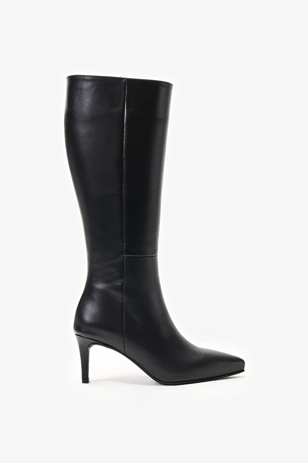 Marine Black Leather Women's Heeled Boots