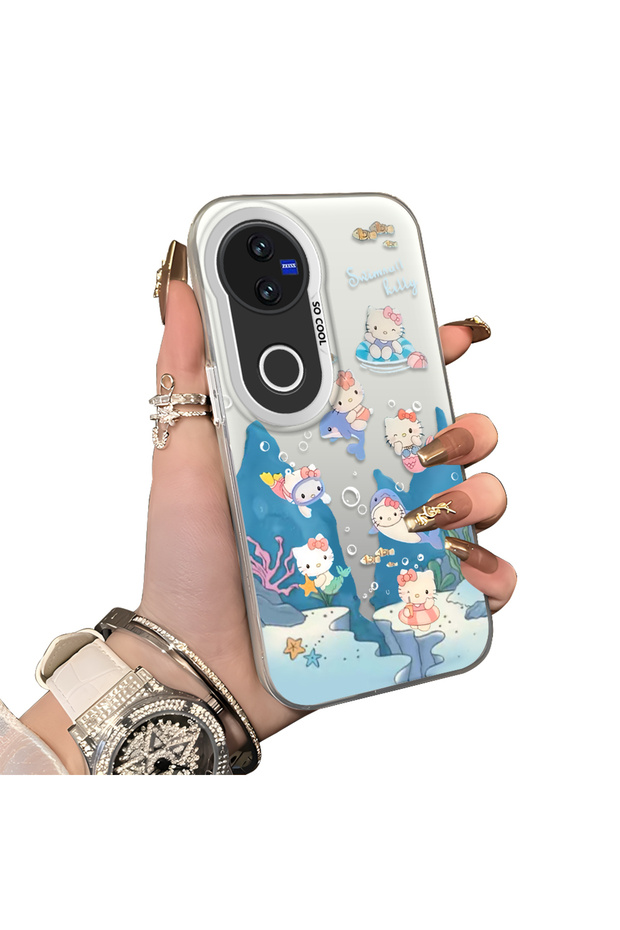 Vivo V50 Compatible Submarine World Cartoon Cat Printed Phone Case Shock Absorption
