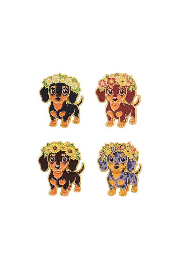 4pcs 4Pcs Cute Dog Brooches Set Women Vintage Dachshund Enamel Pins Cartoon Animal Jewelry Fashion B