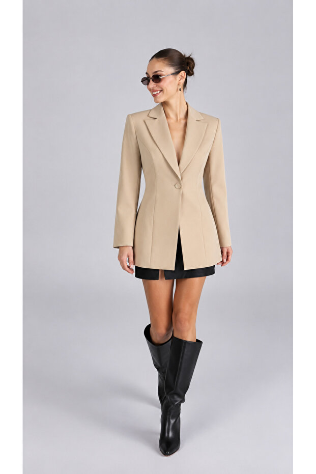 Stone Single Button Waist-Slit Blazer Jacket - 2Y9684