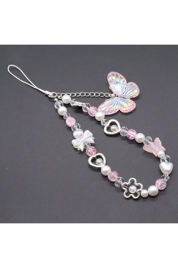Pink New Dopamine Butterfly Phone Chain, Simple and Sweet Short Phone Lanyard, Portable Wrist Strap