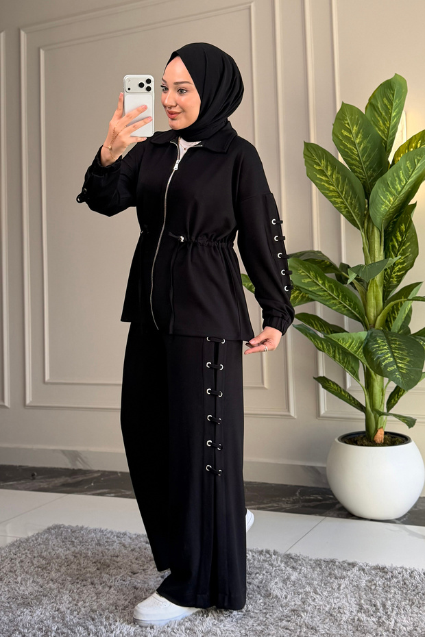 6690 - Stylish, Comfortable, Loose-Fitting Modal Fabric Women's Set with Eyelet Detail