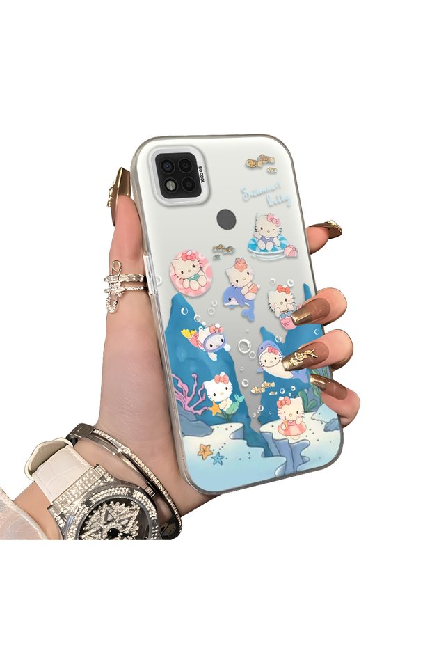 Poco C31 Compatible Submarine World Cartoon Cat Printed Phone Case Shock Absorption