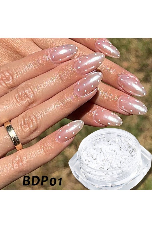 BDP01 Black and White Mini Round Nail Sequins Holographic Polka Dot Nail Art; Simple Charming Nail D